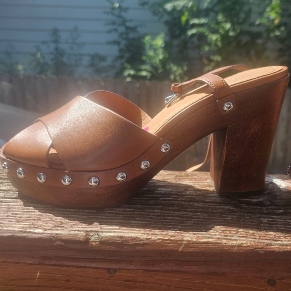 Coach Brown Platform Heels with Stud Accents